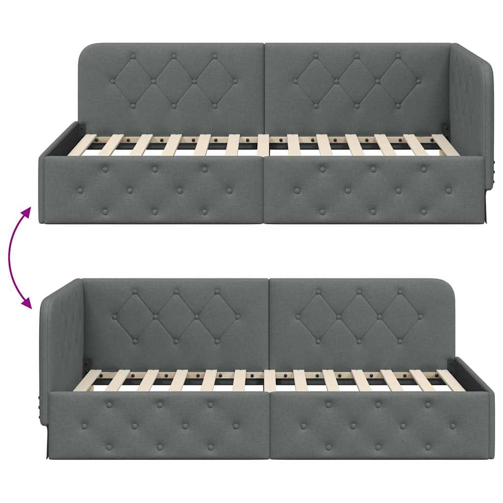 Cornice del letto ad angolo Grigio scuro 90 x 200 cm Tessuto | homemem39