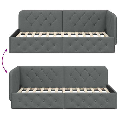 Cornice del letto ad angolo Grigio scuro 90 x 200 cm Tessuto | homemem39