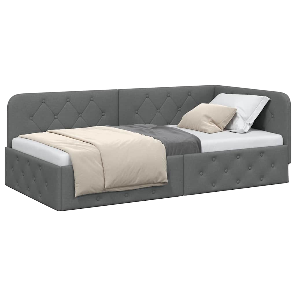 Cornice del letto ad angolo Grigio scuro 90 x 200 cm Tessuto | homemem39