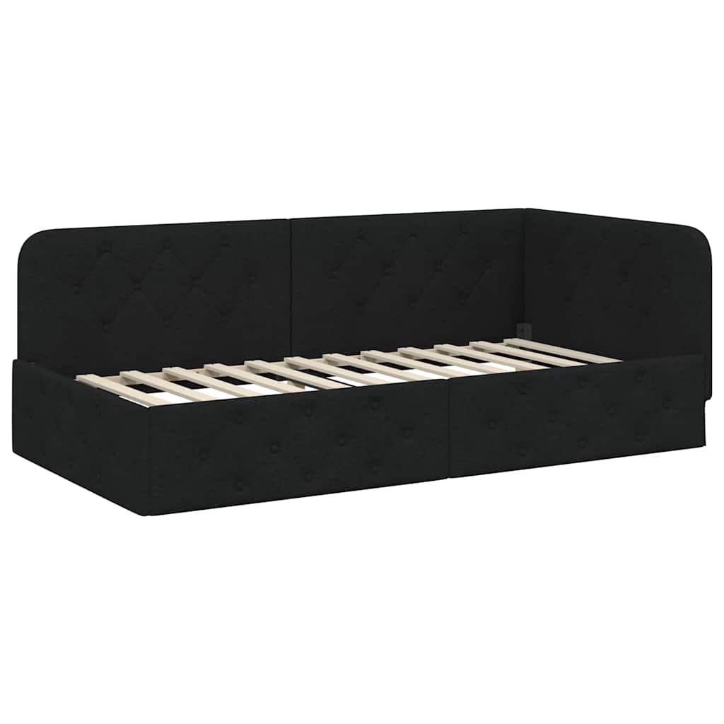 Cornice del letto ad angolo Nero 90 x 200 cm Tessuto | homemem39