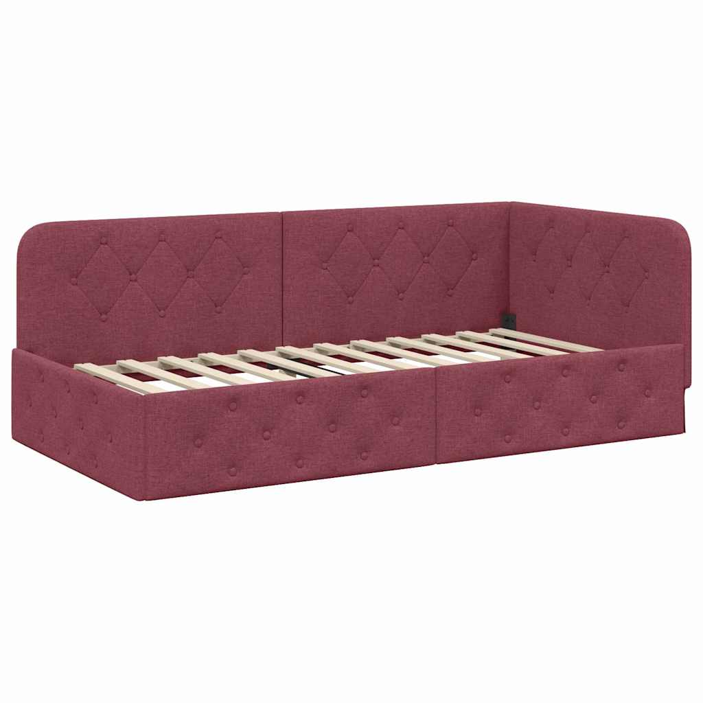 Cornice del letto ad angolo Rosso Vino 90 x 200 cm Tessuto | homemem39