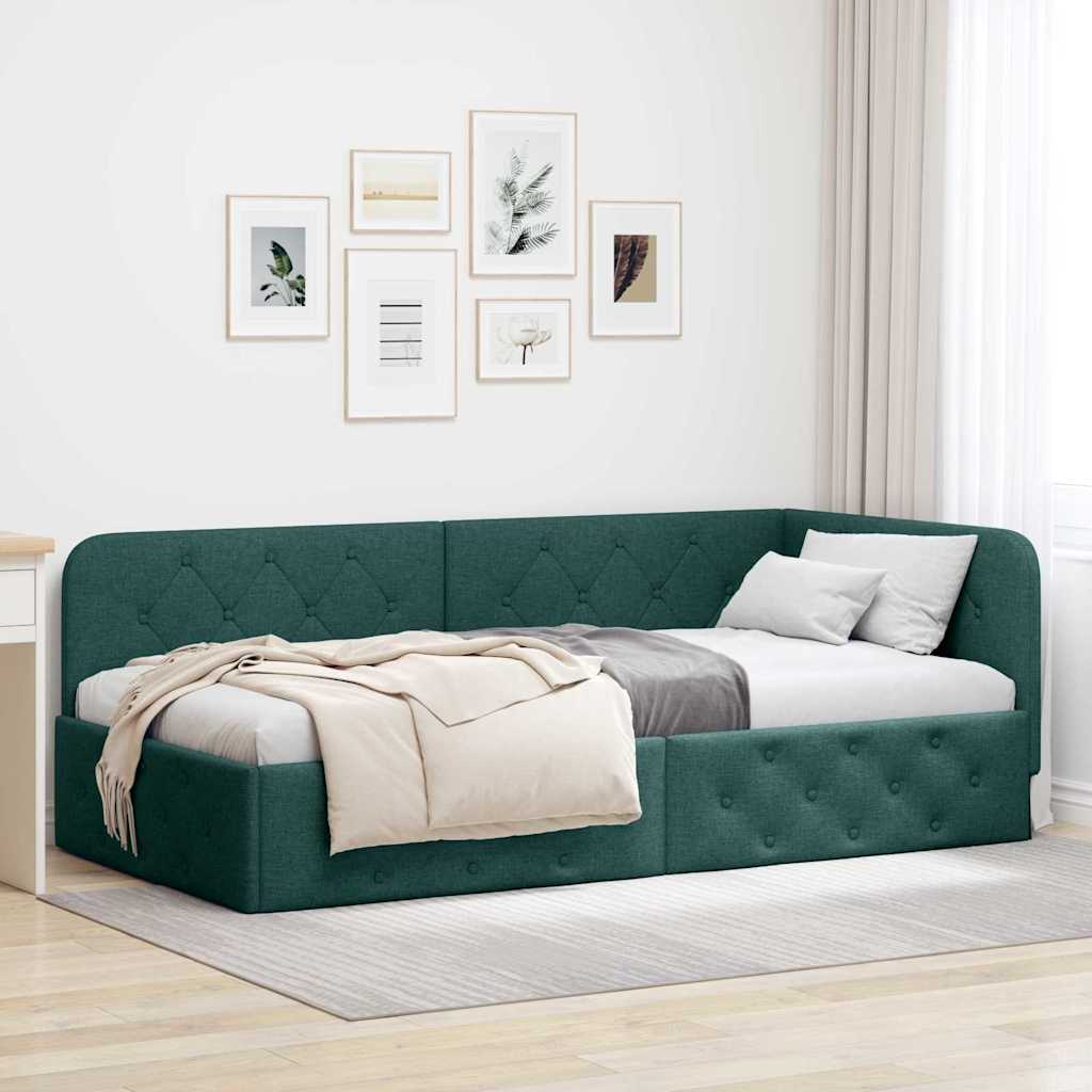 Cornice del letto ad angolo Verde Scuro 90 x 200 cm Tessuto | homemem39