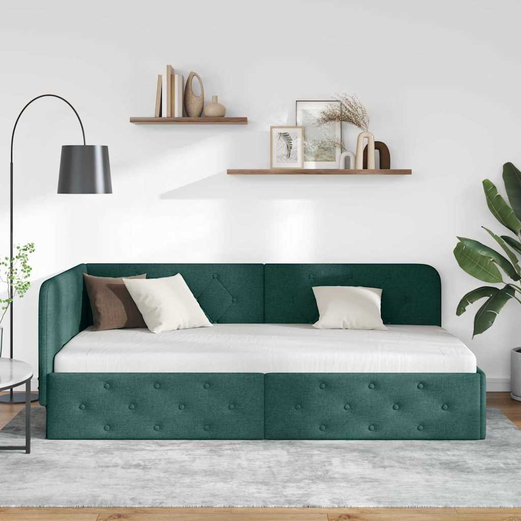 Cornice del letto ad angolo Verde Scuro 90 x 200 cm Tessuto | homemem39