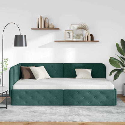 Cornice del letto ad angolo Verde Scuro 90 x 200 cm Tessuto | homemem39