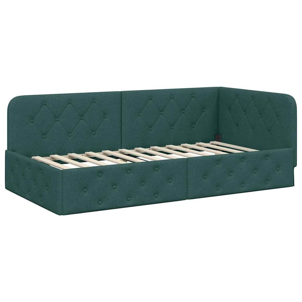 Cornice del letto ad angolo Verde Scuro 90 x 200 cm Tessuto | homemem39