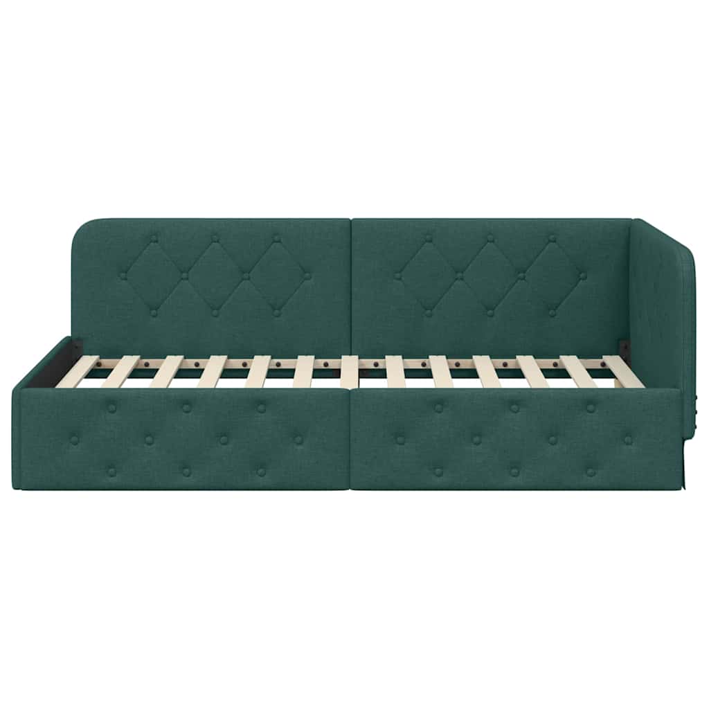 Cornice del letto ad angolo Verde Scuro 90 x 200 cm Tessuto | homemem39