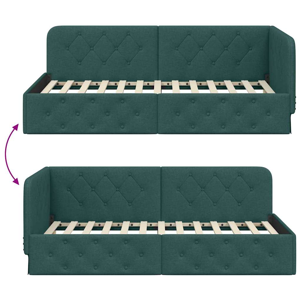 Cornice del letto ad angolo Verde Scuro 90 x 200 cm Tessuto | homemem39