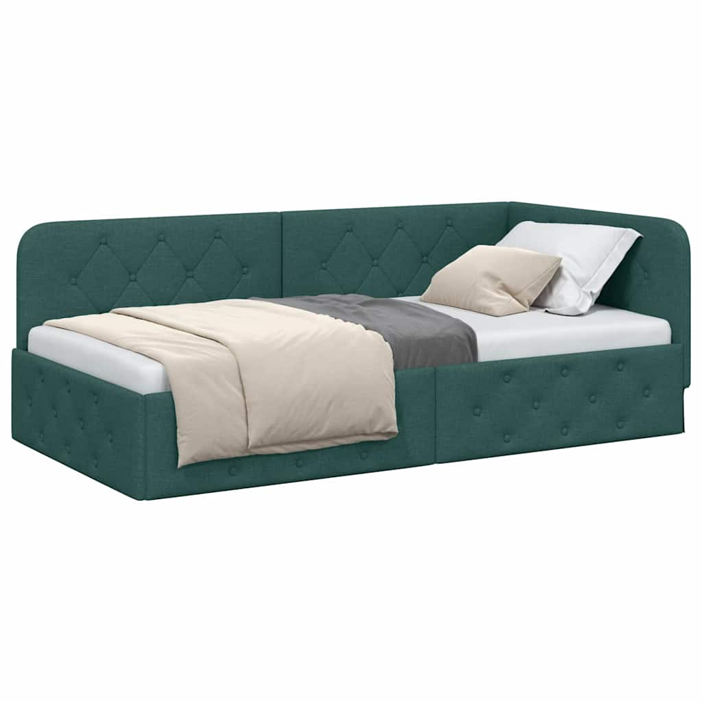 Cornice del letto ad angolo Verde Scuro 90 x 200 cm Tessuto | homemem39