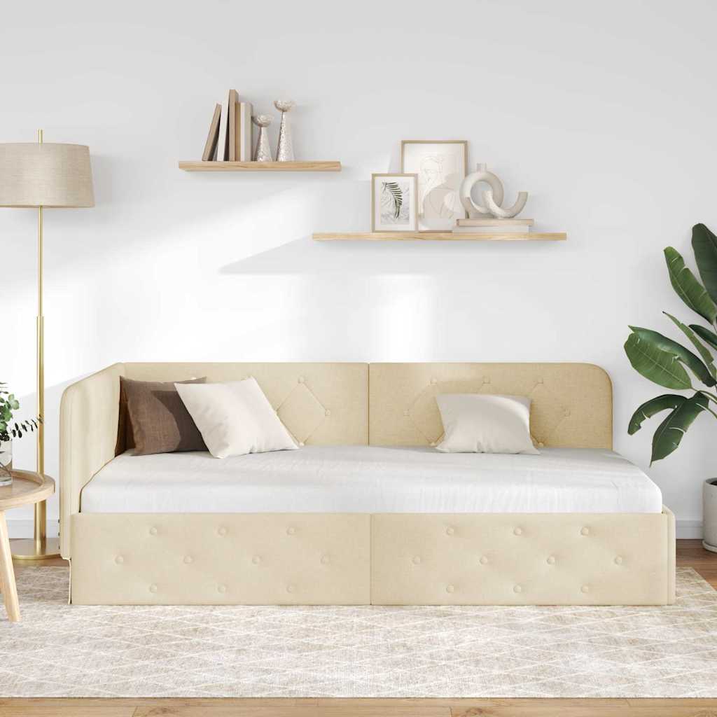 Cornice del letto ad angolo Crema 90 x 200 cm Tessuto | homemem39