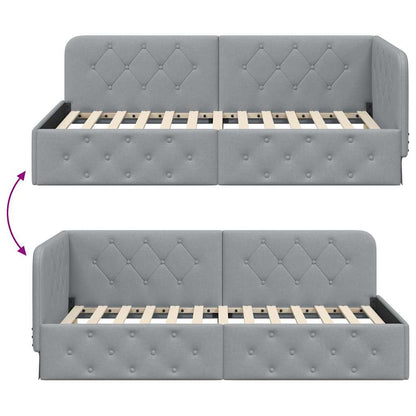 Cornice del letto ad angolo Grigio chiaro 100 x 200 cm Tessuto | homemem39