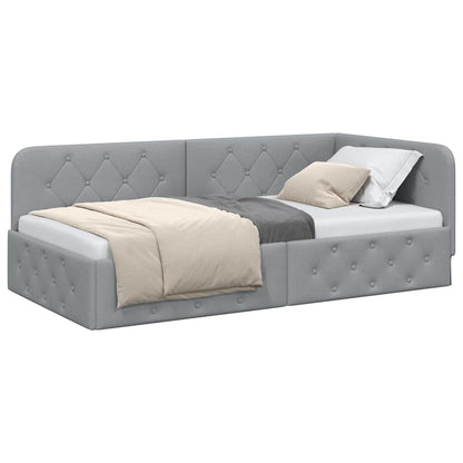 Cornice del letto ad angolo Grigio chiaro 100 x 200 cm Tessuto | homemem39