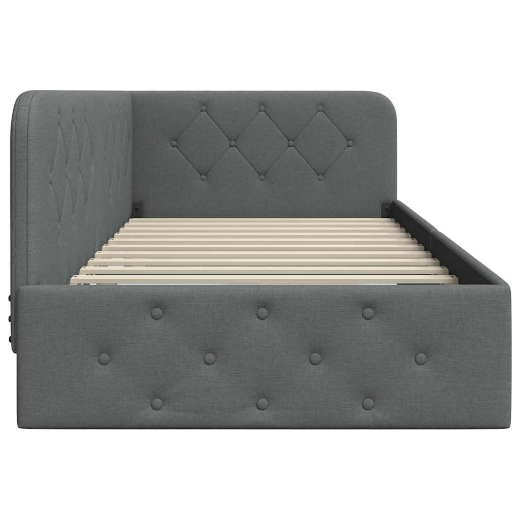 Cornice del letto ad angolo Grigio scuro 100 x 200 cm Tessuto | homemem39