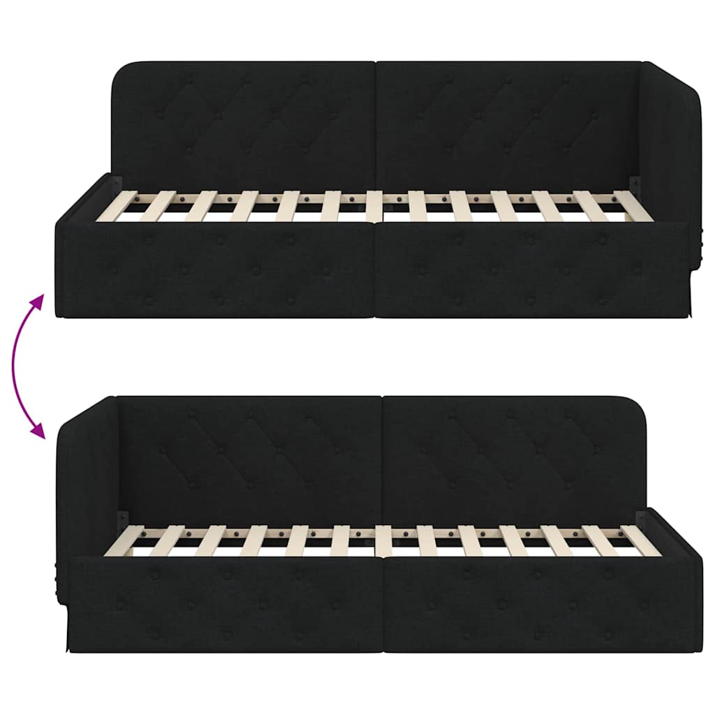 Cornice del letto ad angolo Nero 100 x 200 cm Tessuto | homemem39