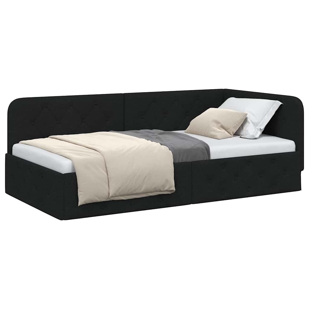 Cornice del letto ad angolo Nero 100 x 200 cm Tessuto | homemem39