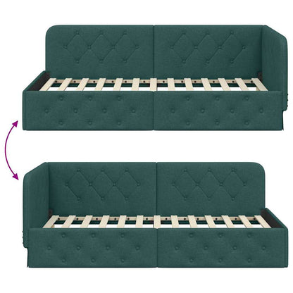Cornice del letto ad angolo Verde Scuro 100 x 200 cm Tessuto | homemem39