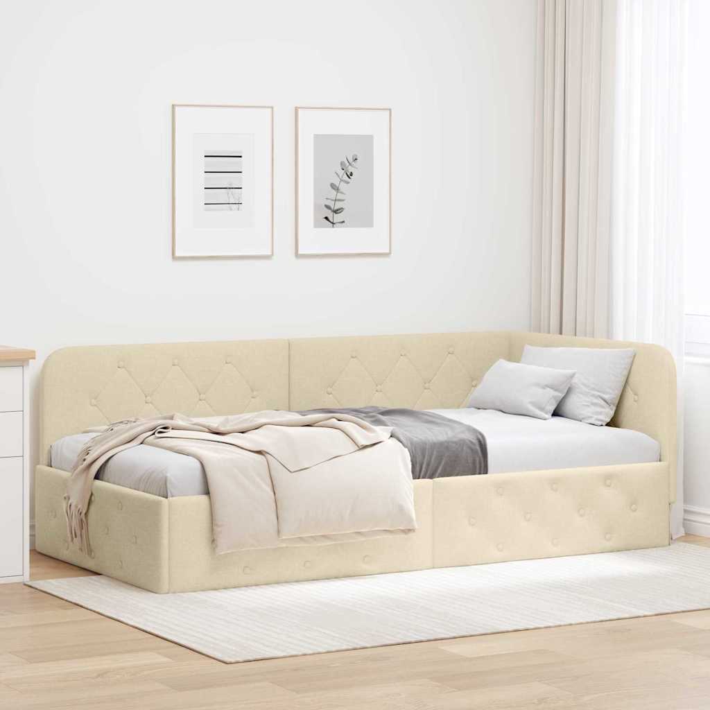 Cornice del letto ad angolo Crema 100 x 200 cm Tessuto | homemem39
