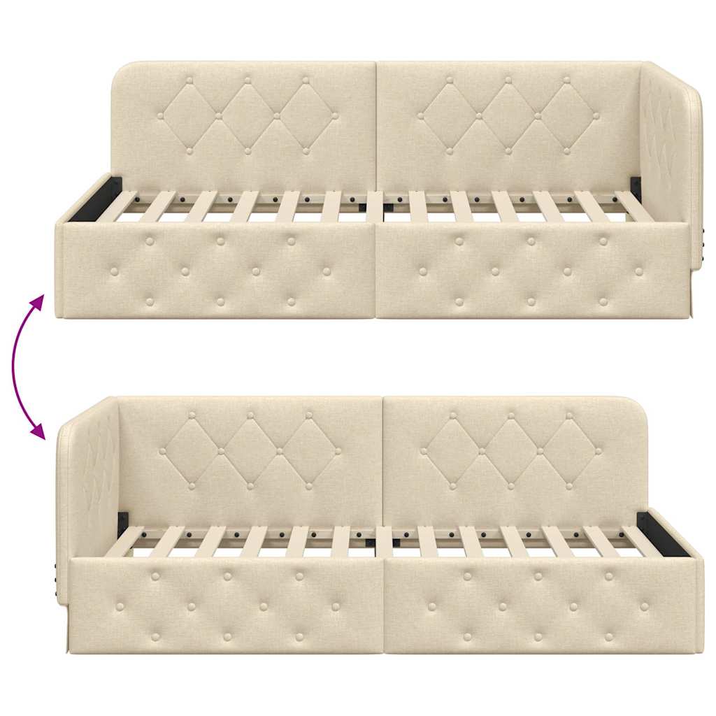 Cornice del letto ad angolo Crema 100 x 200 cm Tessuto | homemem39
