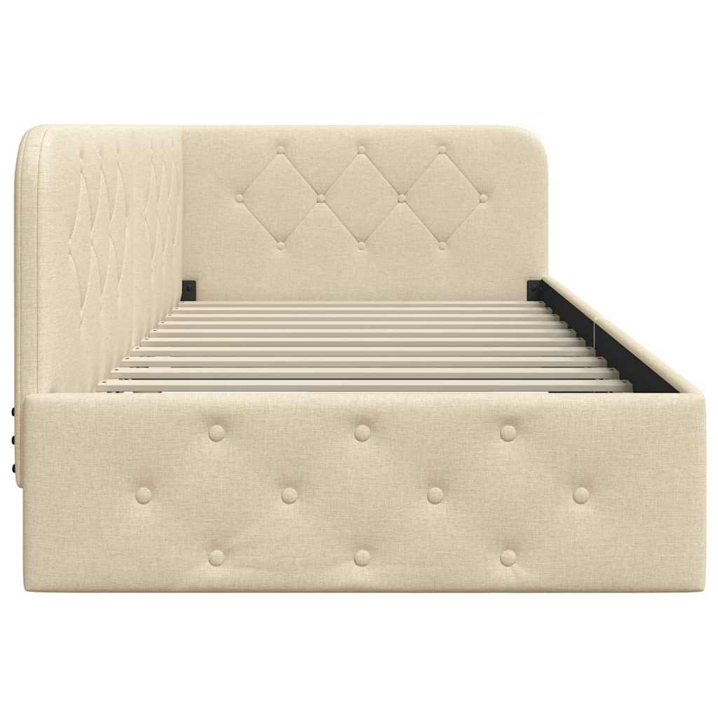 Cornice del letto ad angolo Crema 100 x 200 cm Tessuto | homemem39