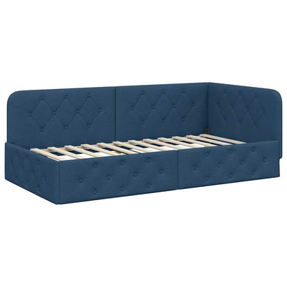 Cornice del letto ad angolo Blu 100 x 200 cm Tessuto | homemem39