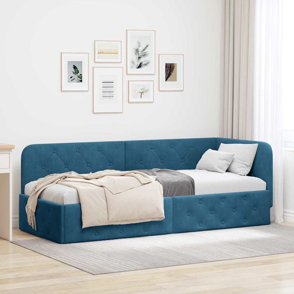 Cornice del letto ad angolo Blu 80 x 200 cm Velluto | homemem39