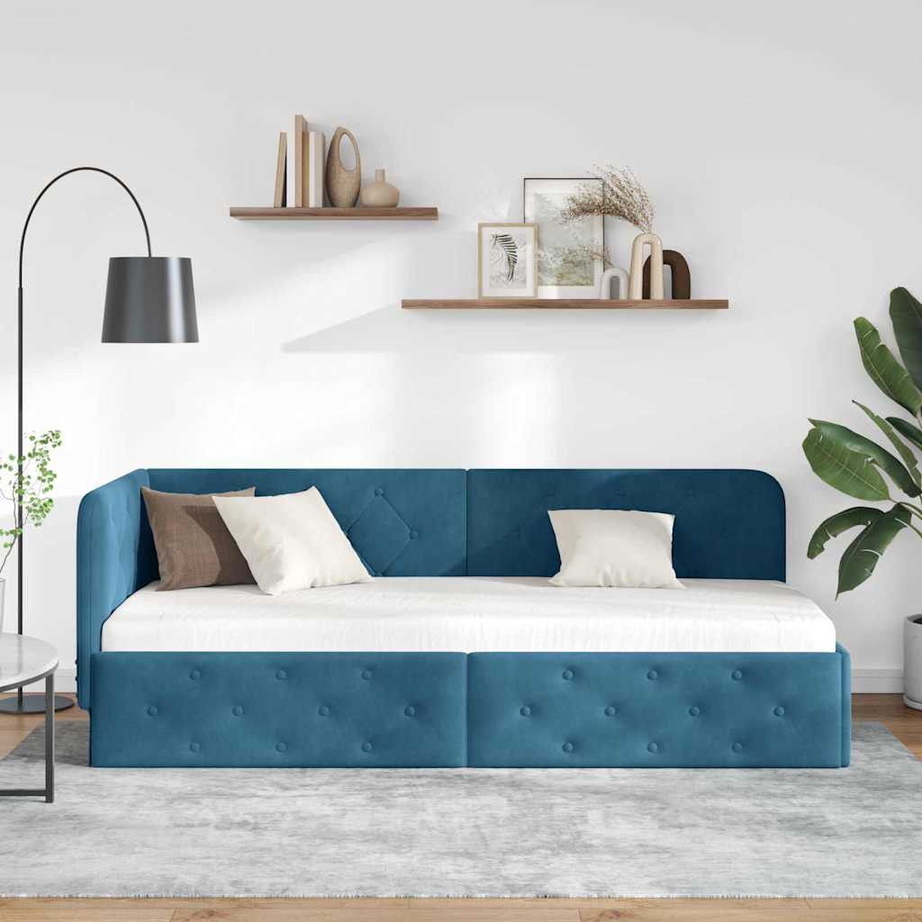 Cornice del letto ad angolo Blu 80 x 200 cm Velluto | homemem39