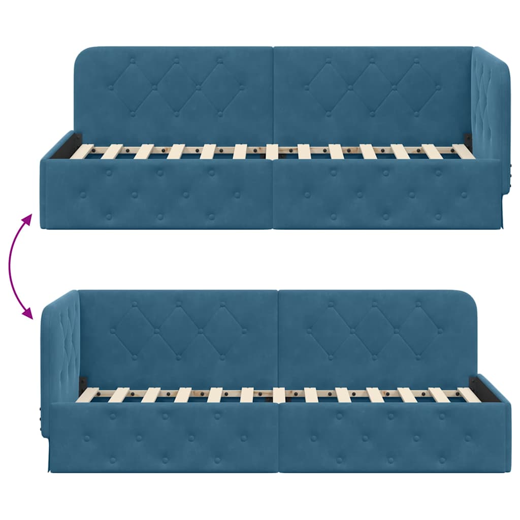 Cornice del letto ad angolo Blu 80 x 200 cm Velluto | homemem39