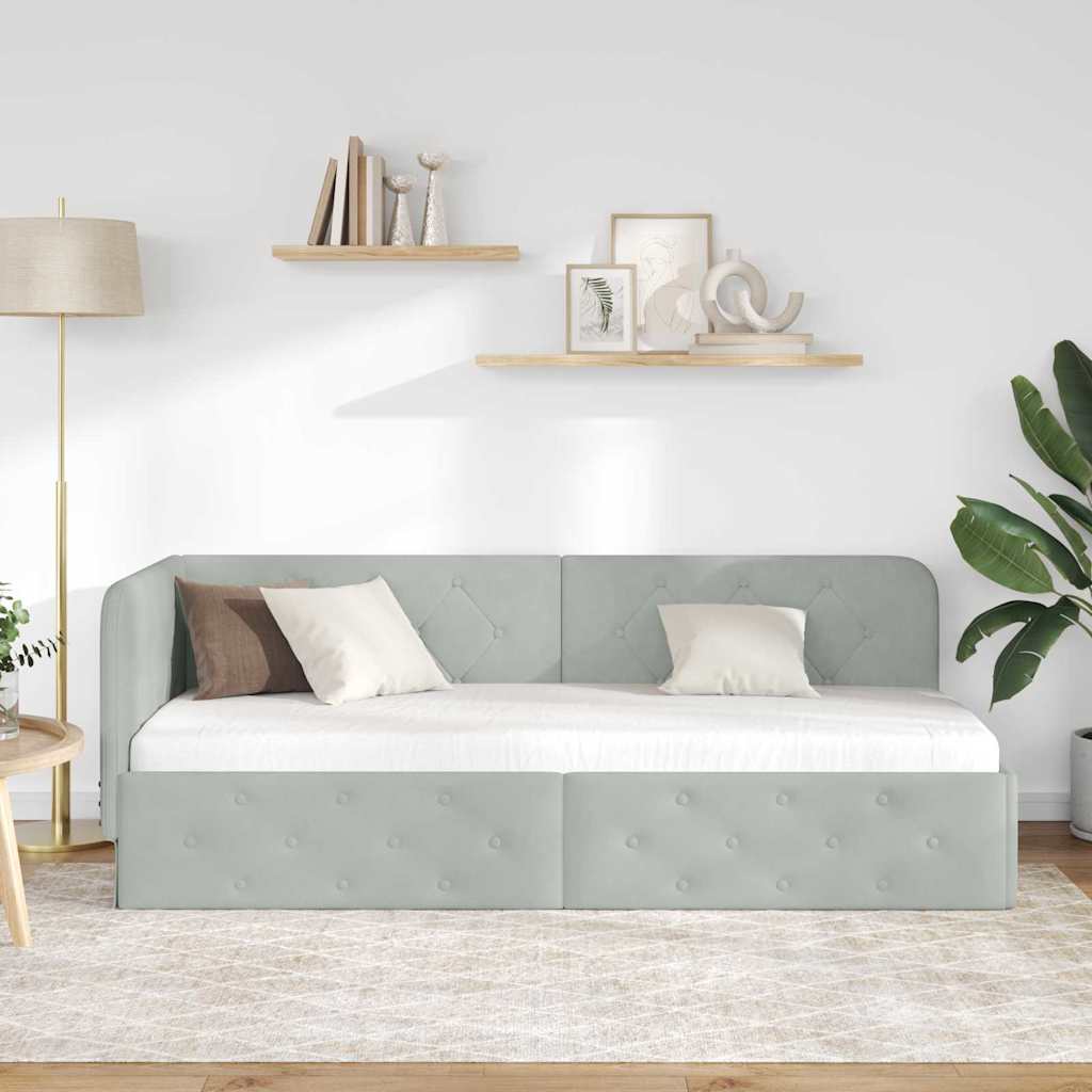 Cornice del letto ad angolo Grigio chiaro 80 x 200 cm Velluto | homemem39