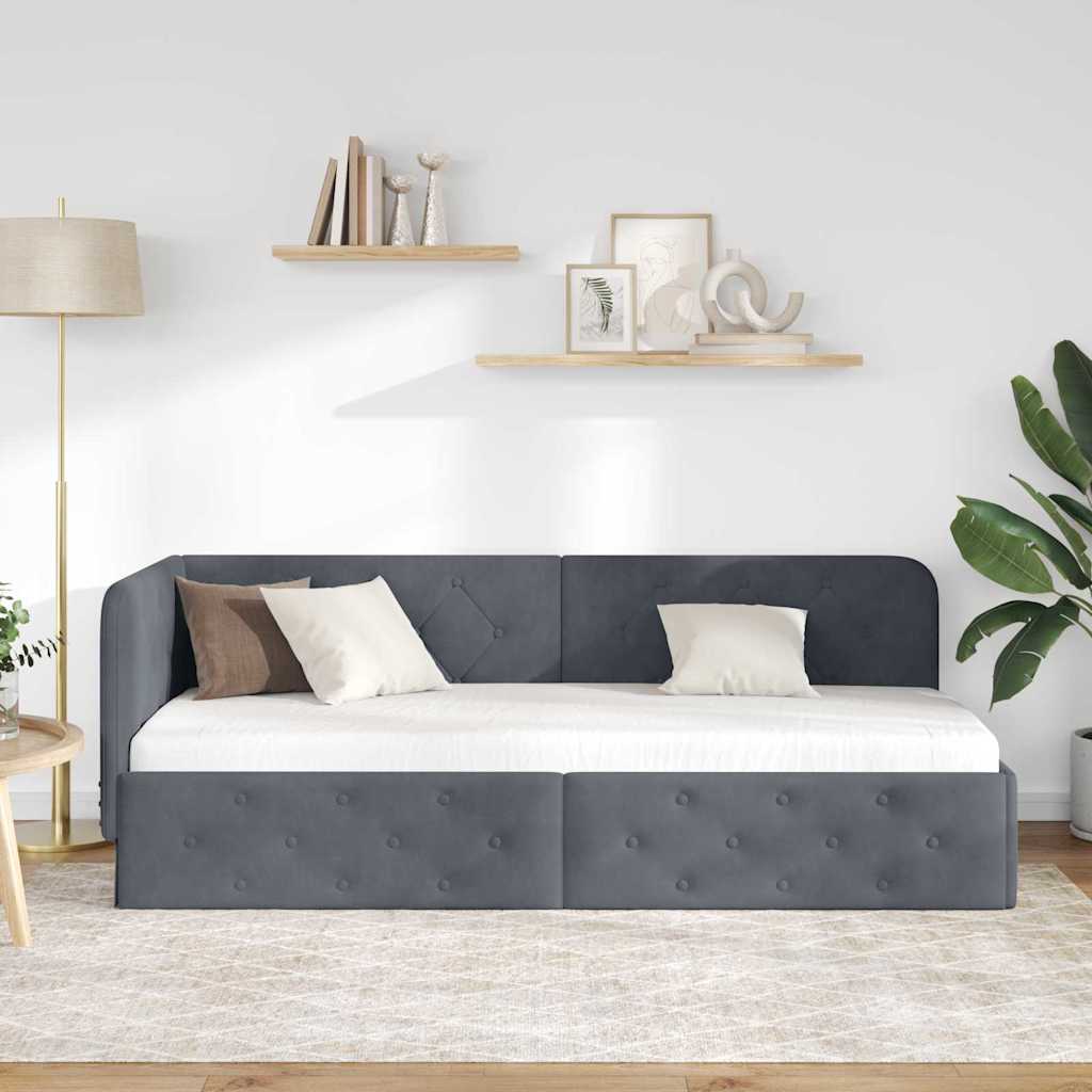 Cornice del letto ad angolo Grigio scuro 80 x 200 cm Velluto | homemem39