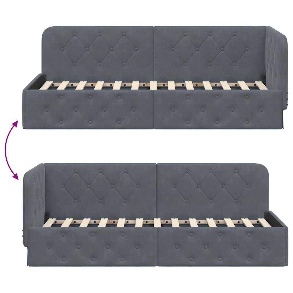 Cornice del letto ad angolo Grigio scuro 80 x 200 cm Velluto | homemem39