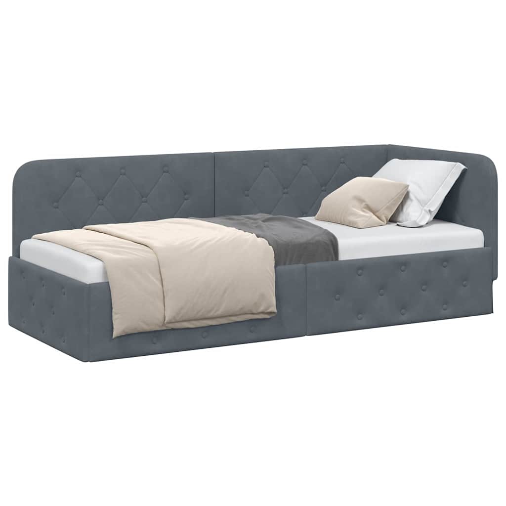 Cornice del letto ad angolo Grigio scuro 80 x 200 cm Velluto | homemem39