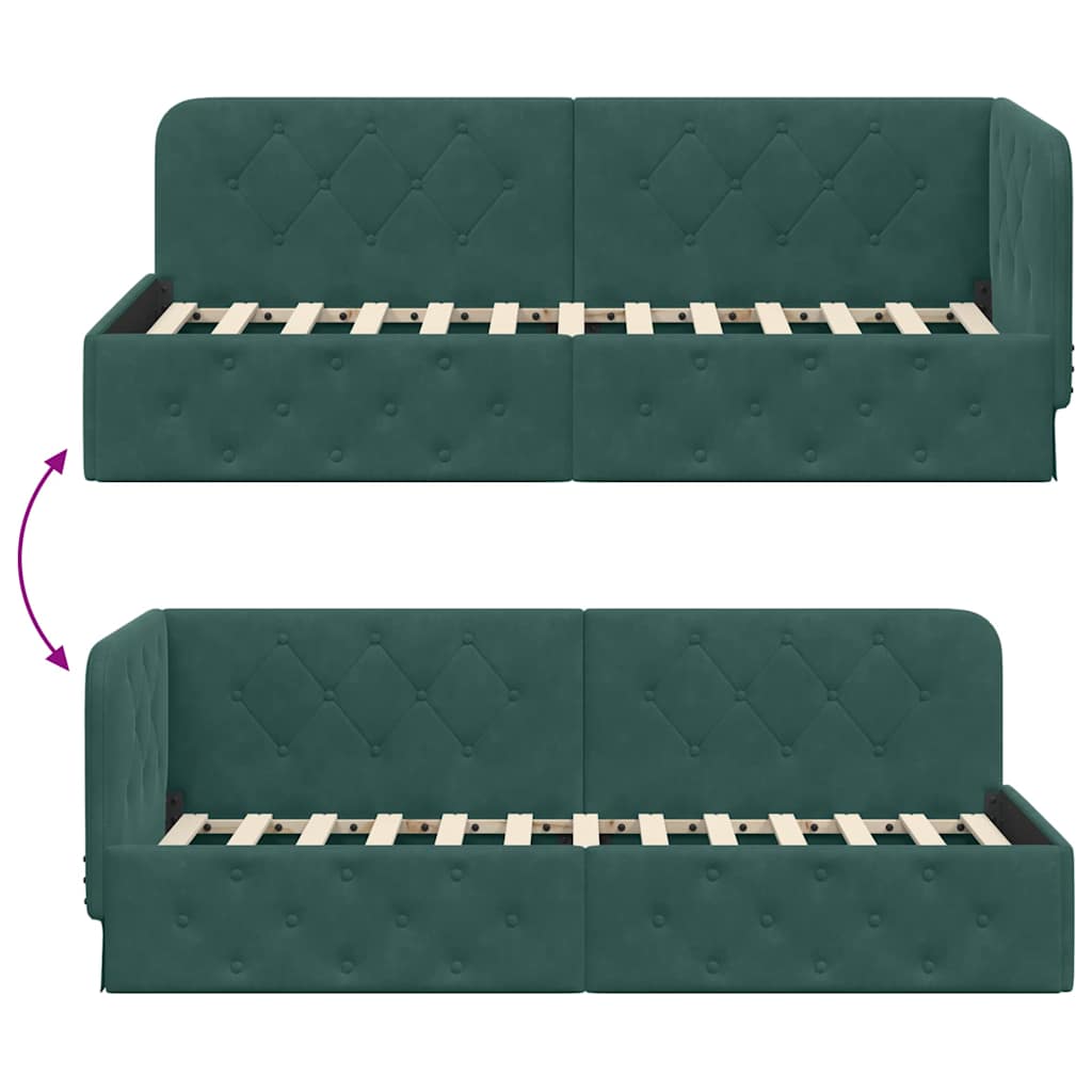 Cornice del letto ad angolo Verde Scuro 80 x 200 cm Velluto | homemem39