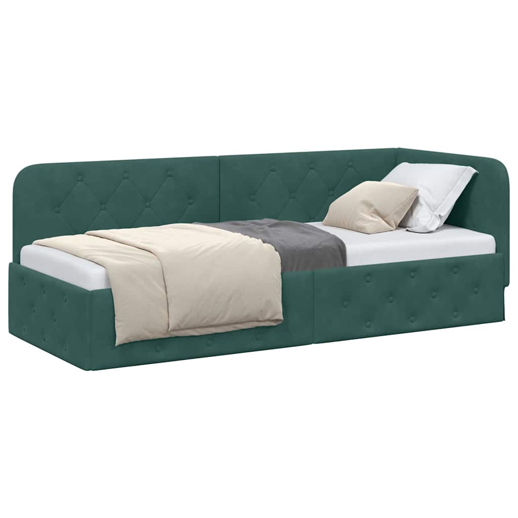 Cornice del letto ad angolo Verde Scuro 80 x 200 cm Velluto | homemem39