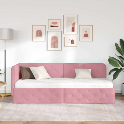 Cornice del letto ad angolo Rosa 80 x 200 cm Velluto | homemem39