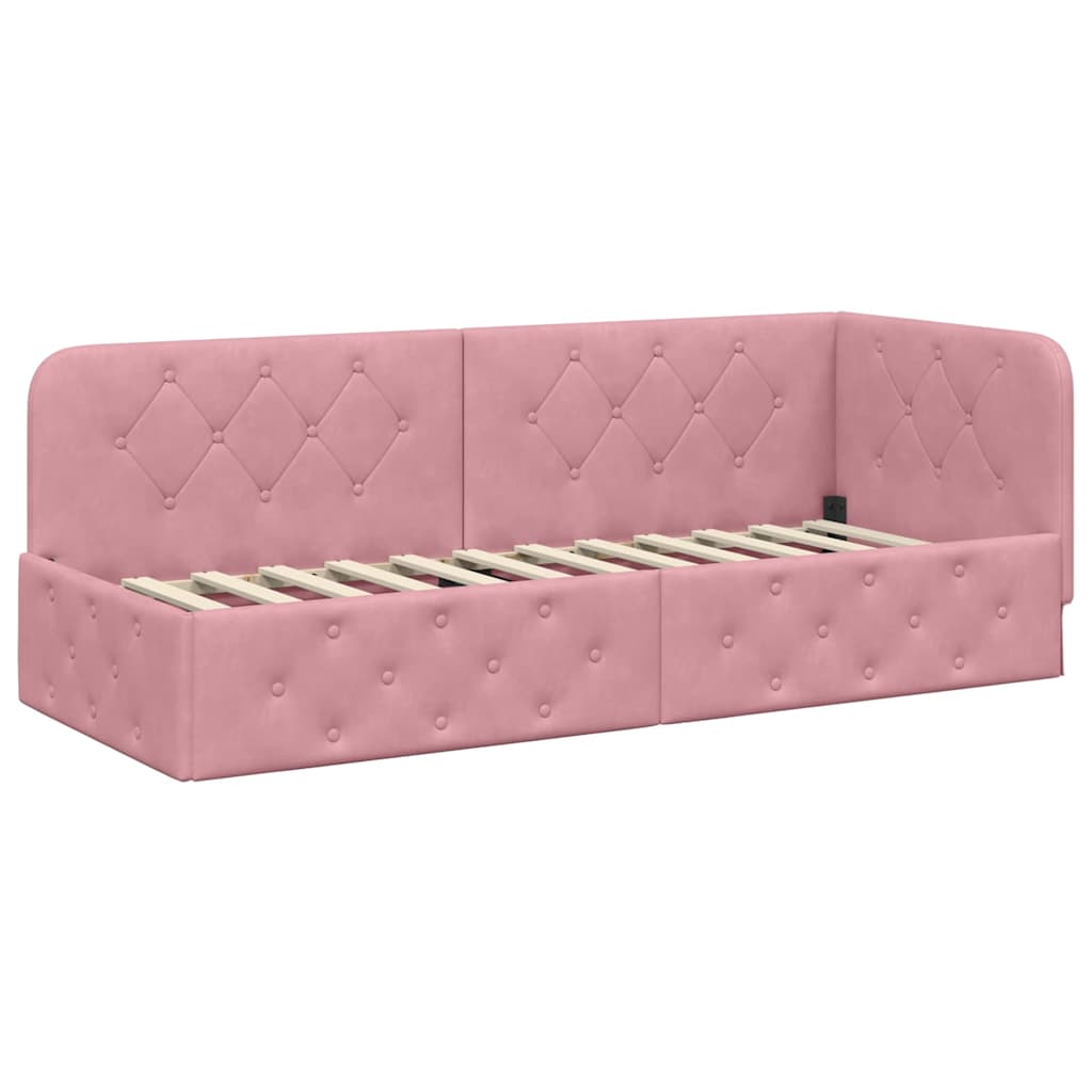 Cornice del letto ad angolo Rosa 80 x 200 cm Velluto | homemem39