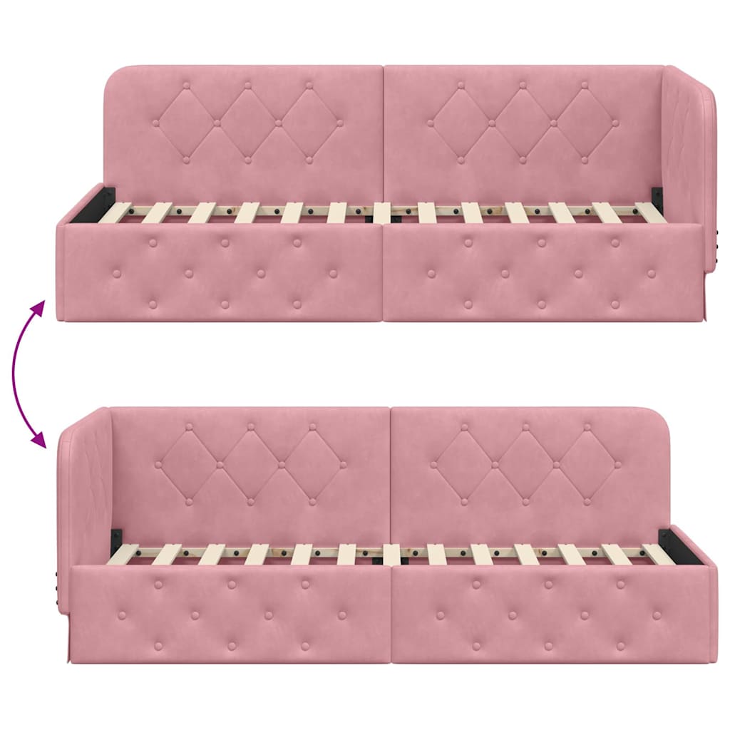 Cornice del letto ad angolo Rosa 80 x 200 cm Velluto | homemem39