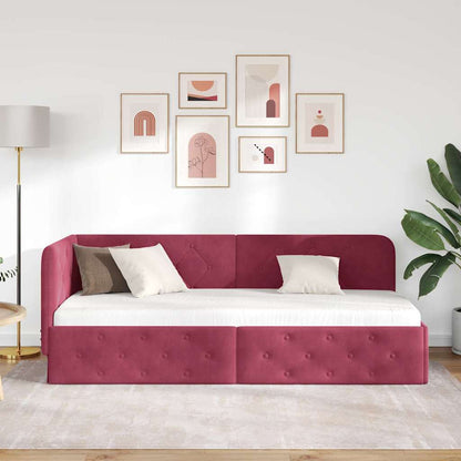 Cornice del letto ad angolo Rosso Vino 80 x 200 cm Velluto | homemem39