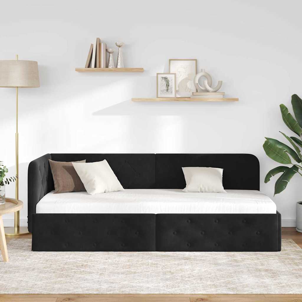 Cornice del letto ad angolo Nero 80 x 200 cm Velluto | homemem39