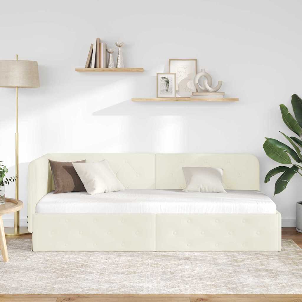 Cornice del letto ad angolo Crema 80 x 200 cm Velluto | homemem39