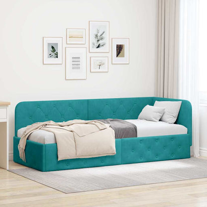 Cornice del letto ad angolo Turchese 80 x 200 cm Velluto | homemem39