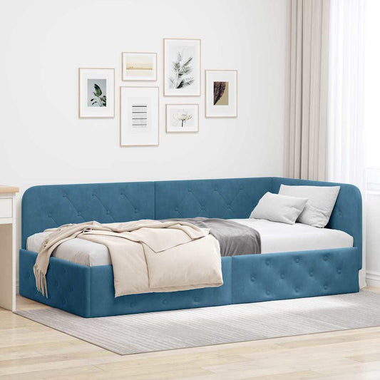 Cornice del letto ad angolo Blu 90 x 190 cm Velluto | homemem39