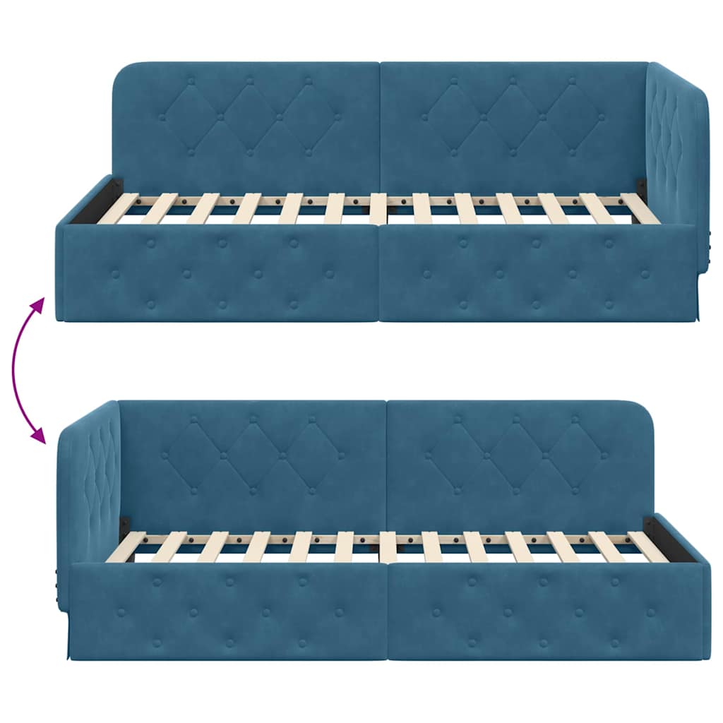 Cornice del letto ad angolo Blu 90 x 190 cm Velluto | homemem39