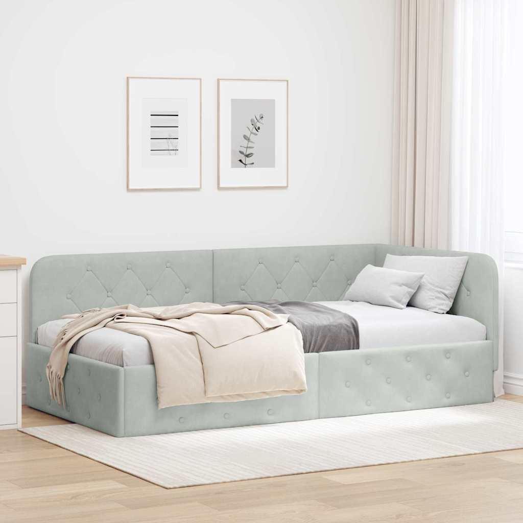 Cornice del letto ad angolo Grigio chiaro 90 x 190 cm Velluto | homemem39