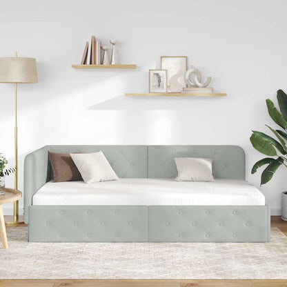 Cornice del letto ad angolo Grigio chiaro 90 x 190 cm Velluto | homemem39