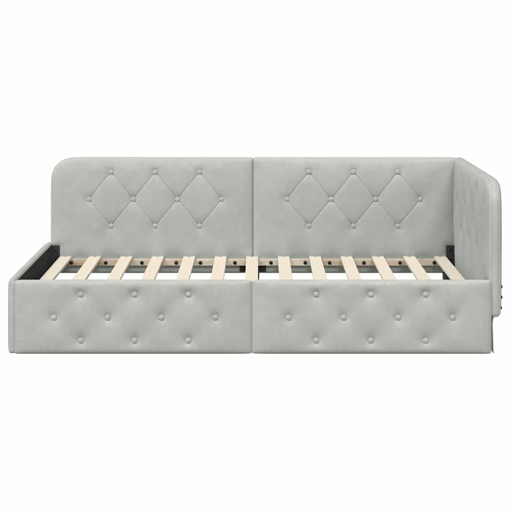 Cornice del letto ad angolo Grigio chiaro 90 x 190 cm Velluto | homemem39