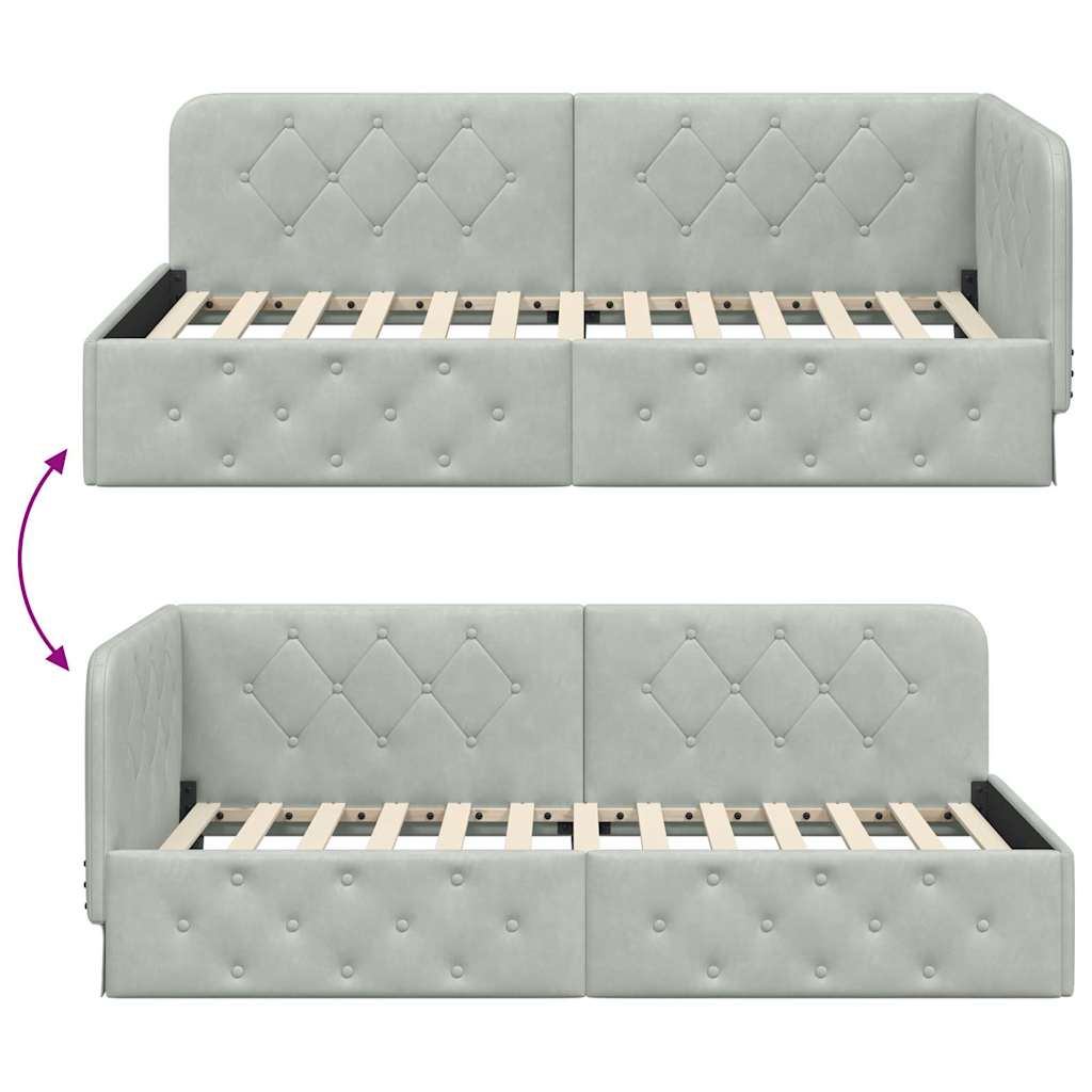 Cornice del letto ad angolo Grigio chiaro 90 x 190 cm Velluto | homemem39