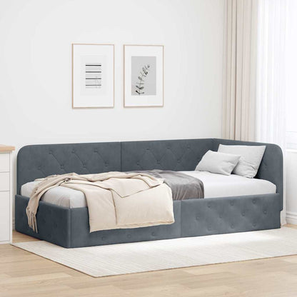 Cornice del letto ad angolo Grigio scuro 90 x 190 cm Velluto | homemem39