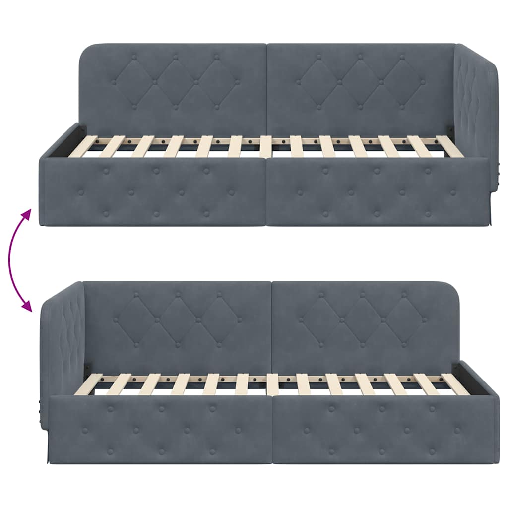 Cornice del letto ad angolo Grigio scuro 90 x 190 cm Velluto | homemem39