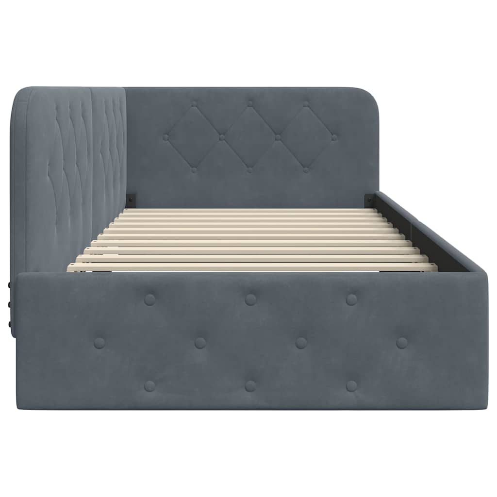 Cornice del letto ad angolo Grigio scuro 90 x 190 cm Velluto | homemem39