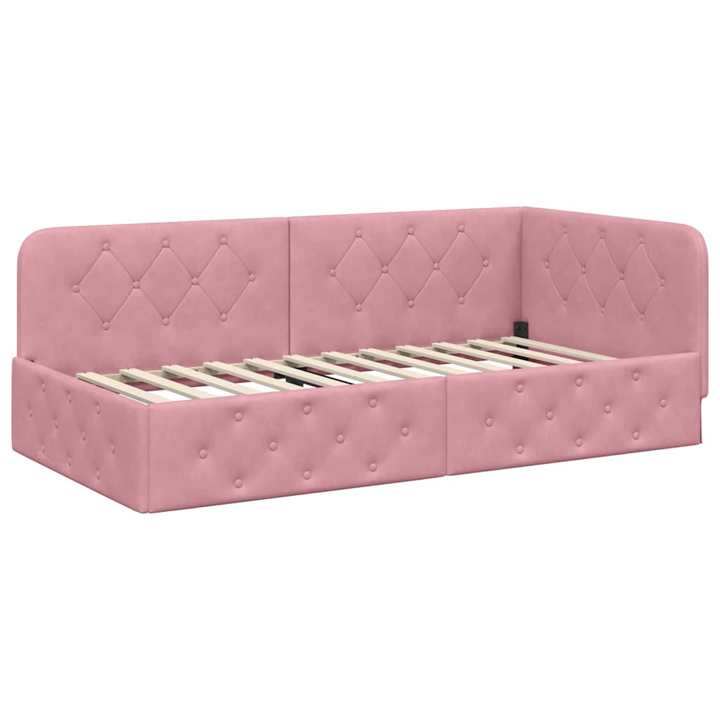 Cornice del letto ad angolo Rosa 90 x 190 cm Velluto | homemem39