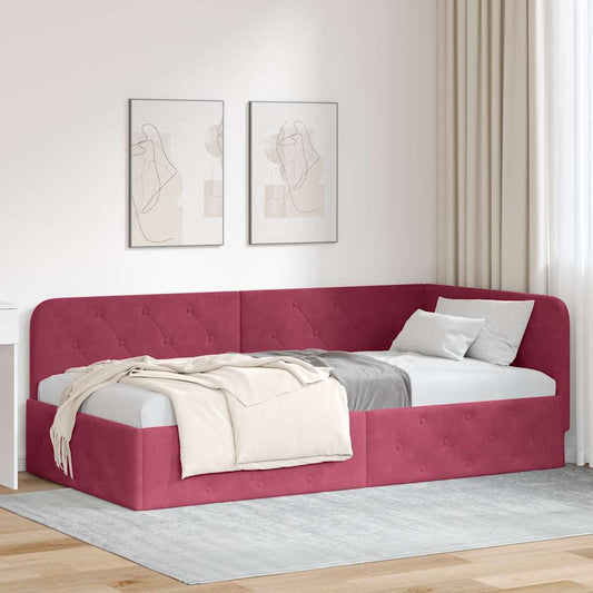 Cornice del letto ad angolo Rosso Vino 90 x 190 cm Velluto | homemem39